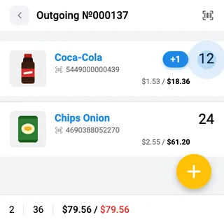 An outgoing document in StoDo listing two products with quantities, unit prices and a running total
